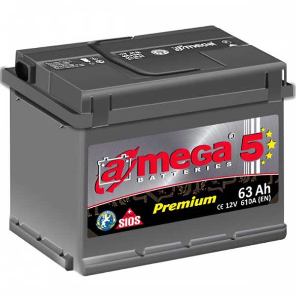 Аккумулятор автомобильный A-mega Premium 63Ah 610A (о.п.)